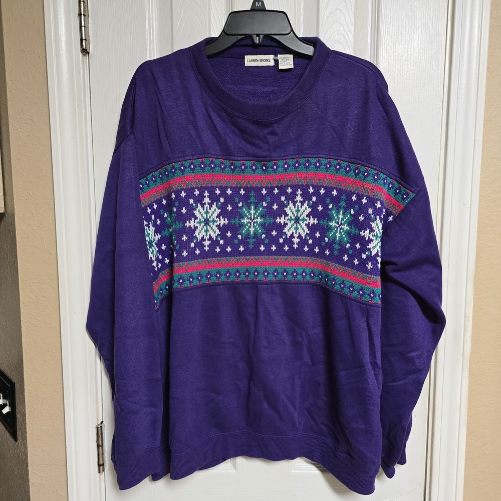 VTG 90's Lauren Brooke‎ Purpl Snowflake Sweatshirt Womans SZ 18W